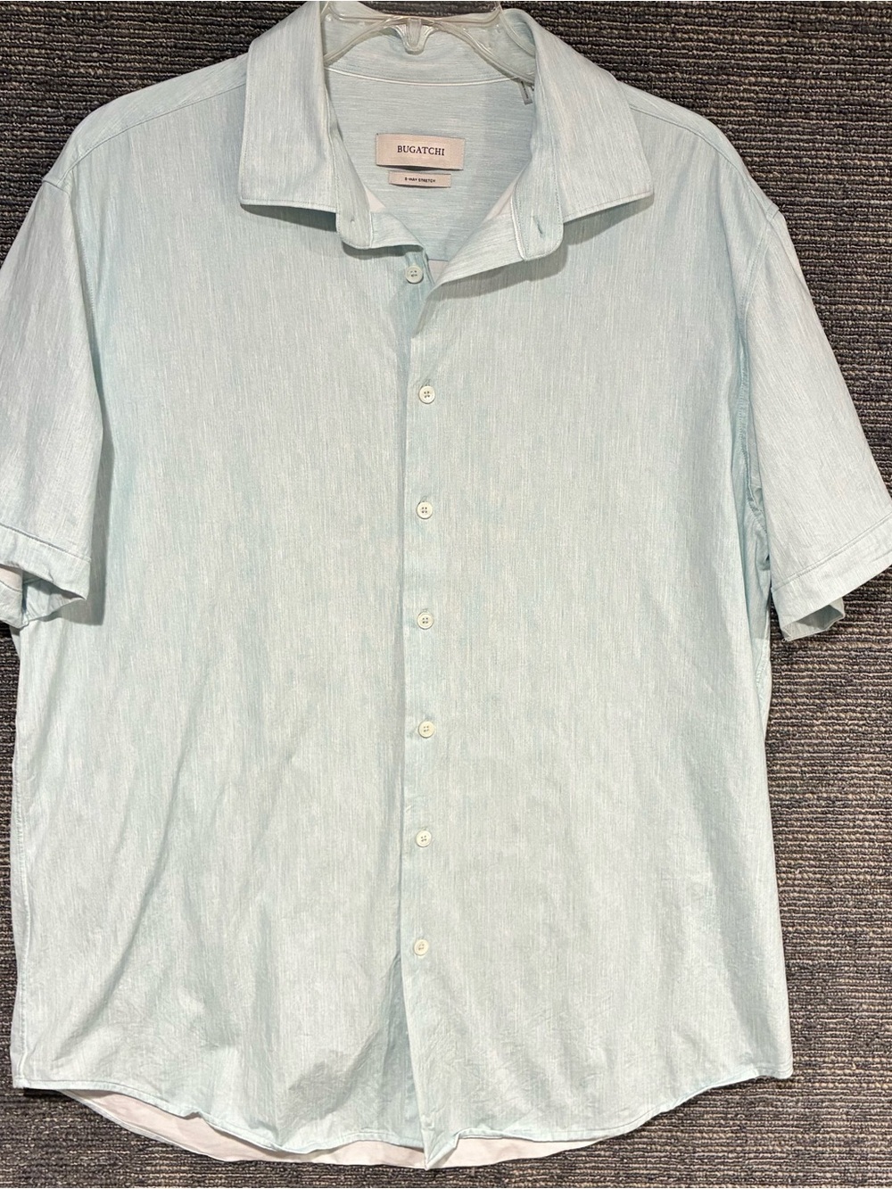 Bugatchi 8 Way Stretch Pale Green Short-Sleeve Button-Down Shirt